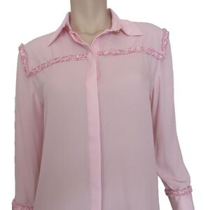 ZARA Long Sleeve Fringe Engrave Button Blouse Shirt Top